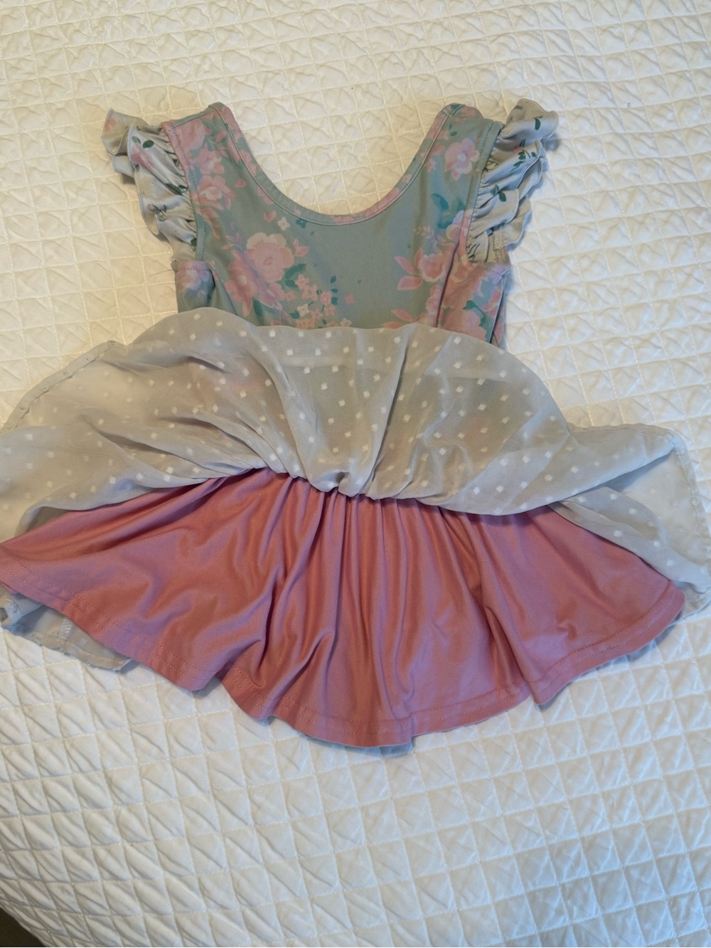 Cheeky Plum ‘Farrah’ Pastel Floral Leotard w/Swiss Dot Layered Twirl Skirt - Picture 2 of 9